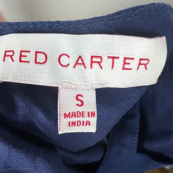 Red Carter Phoebe Mini Dress Linen Cotton Embroidered Navy Cold Shoulder Sz S - Picture 10 of 10